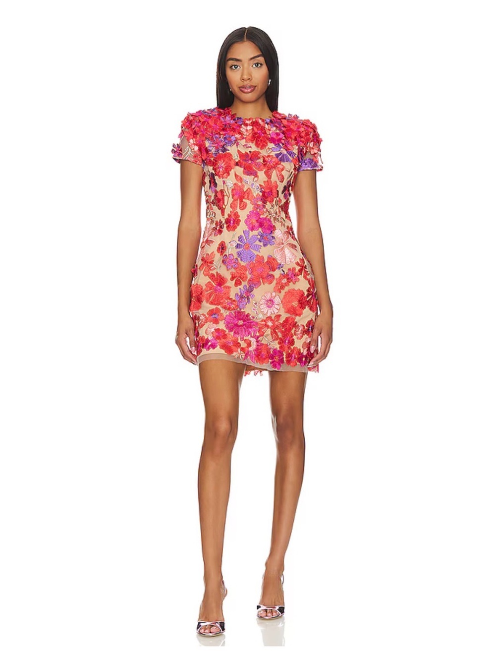 NWT Elliatt Performance Floral Appliqué Mini Dress Red Nude Size Small - Picture 11 of 11